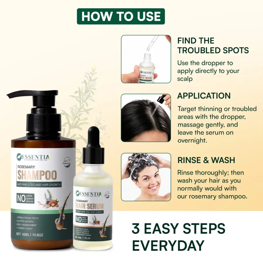 Rosemary Anti-Hair Loss & Hair Growth Combo – Sulfate free Shampoo 300g + Serum 50ml