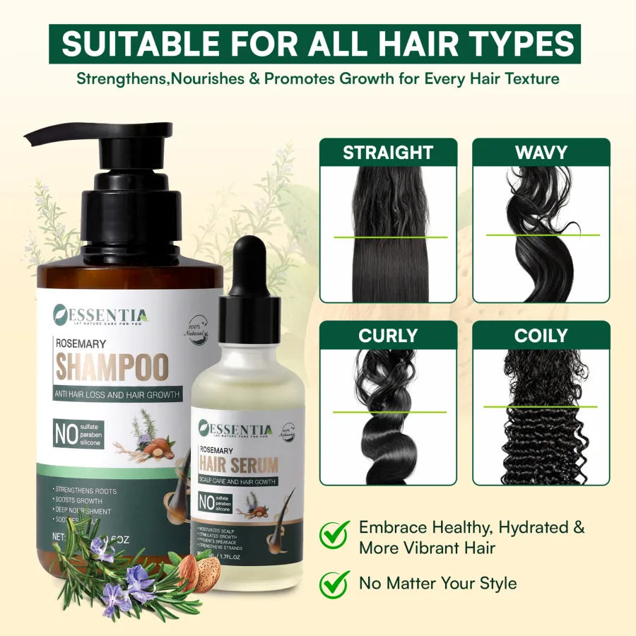 Rosemary Anti-Hair Loss & Hair Growth Combo – Sulfate free Shampoo 300g + Serum 50ml